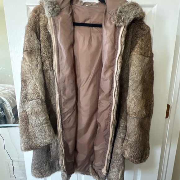 Vintage 1980 Three Star Real Rabbit Fur Coat – Brown Hooded – Women’s - Picture 1 of 4